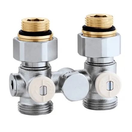 Кран нижнего подключения стального радиатора Caleffi Ø1/2" x 3/4" угловой 50% (301341)