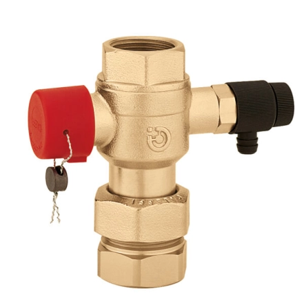 Кульовий запірний + зливний кран для розширювального баку Caleffi Ø1 1/4"  85° C  6 bar