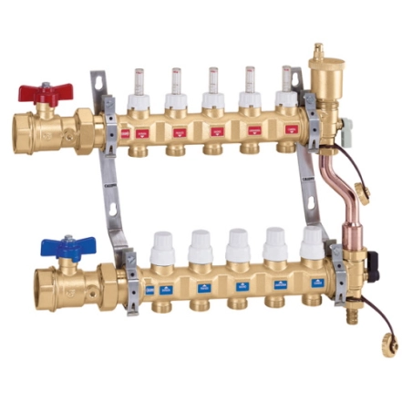 Колектор латунний Caleffi Ø1" В х 6 х 3/4" З  в зборі 0÷80°C  10 bar