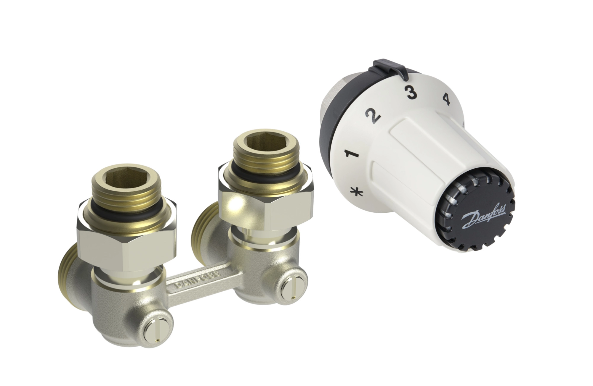 Комплект термостатичний Danfoss RAS-CK + RLV-KS, H-подібний, нижнє підкл, M30x1.5,  1/2", кутовий Фото - 1