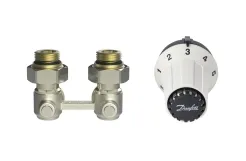 Комплект термостатический Danfoss RAS-CK + RLV-KS, H-образный, нижнее подкл, M30x1.5, 1/2", угловой