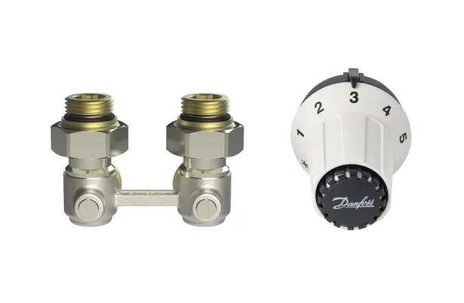 Комплект термостатический Danfoss RAS-CK + RLV-KS, H-образный, нижнее подкл, M30x1.5, 1/2", угловой