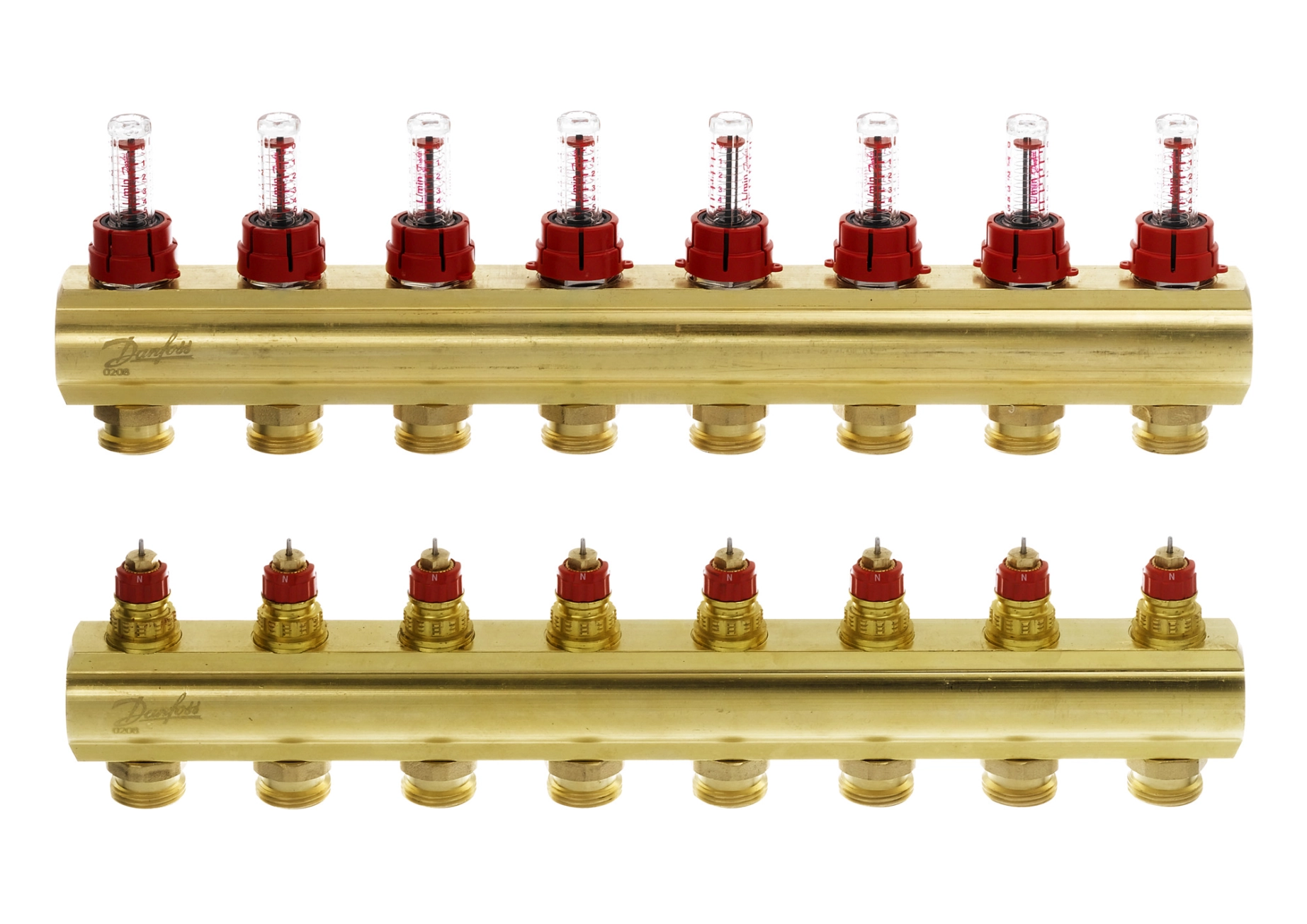 Колекторр Danfoss 8+8 з витратомірами FHF (088U0528)  Фото - 1