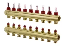 Распределительный коллектор Danfoss FHF-F, 9+9 контуров, с ротаметрами, латунь