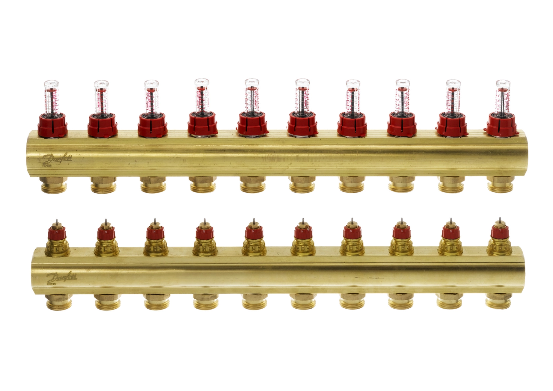 Колекторр Danfoss 10+10 з витратомірами FHF (088U0530)  Фото - 1