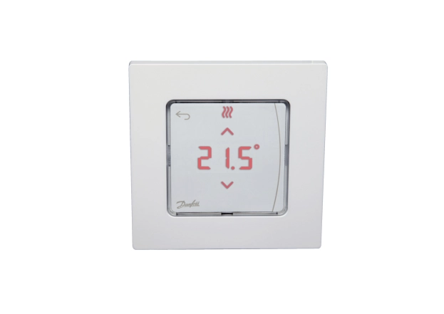 Комнатный терморегулятор Danfoss Icon RT с дисплеем, 230В, для гидравлических систем напольного отопления, встроенный в монтажную коробку 80х80 (088U1010)