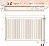Радиатор стальной PHD 2.0 Panel 22 TEC 500 x 1600 мм 3016 Ватт бок. правое/нижнее подкл.  DeLonghi Фото - 1