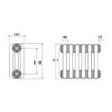 Трубчастий радіатор DeLonghi Multicolumn 3 колони, 30 секцій, H=570, конф.0 (бокове 1/2") RAL9005 МATT   Фото - 1