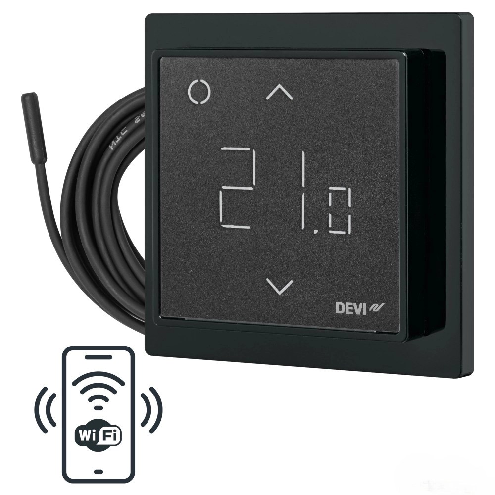 Терморегулятор електронний DEVIregTM Smart Black Вт, Wi-Fi, інтелектуальний таймер, чорний (140F1143) Фото - 2