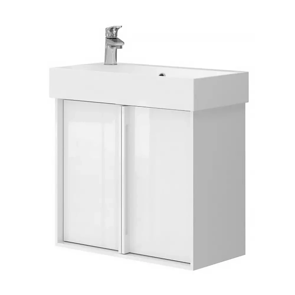Тумба з раковиною та сифоном Devit Quadra, 55 см, біла глянцева (083085W)
