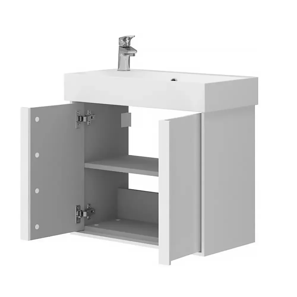 Тумба с раковиной и сифоном Devit Quadra, 55 см, белая глянцевая (083085W) Фото - 1