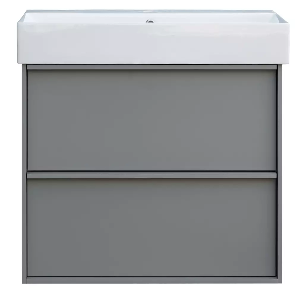 Тумба з раковиною та сифоном Devit Quadra, 60 см, сіра матова (083060G) Фото - 1