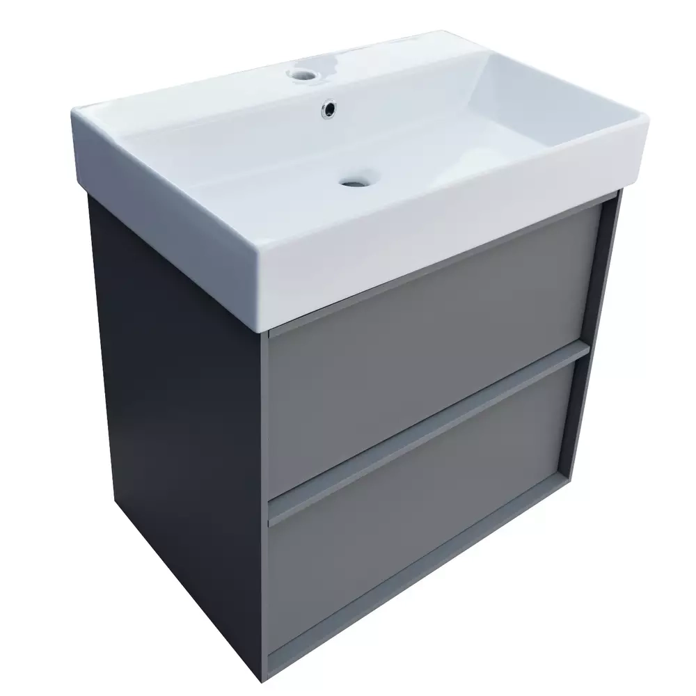Тумба з раковиною та сифоном Devit Quadra, 60 см, сіра матова (083060G) Фото - 2