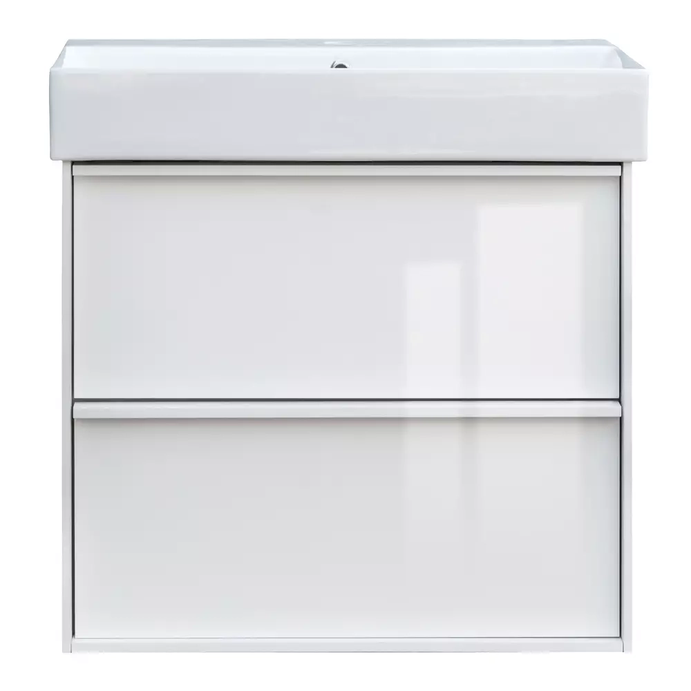 Тумба з раковиною та сифоном Devit Quadra, 60 см, біла глянцева (083060W) Фото - 1