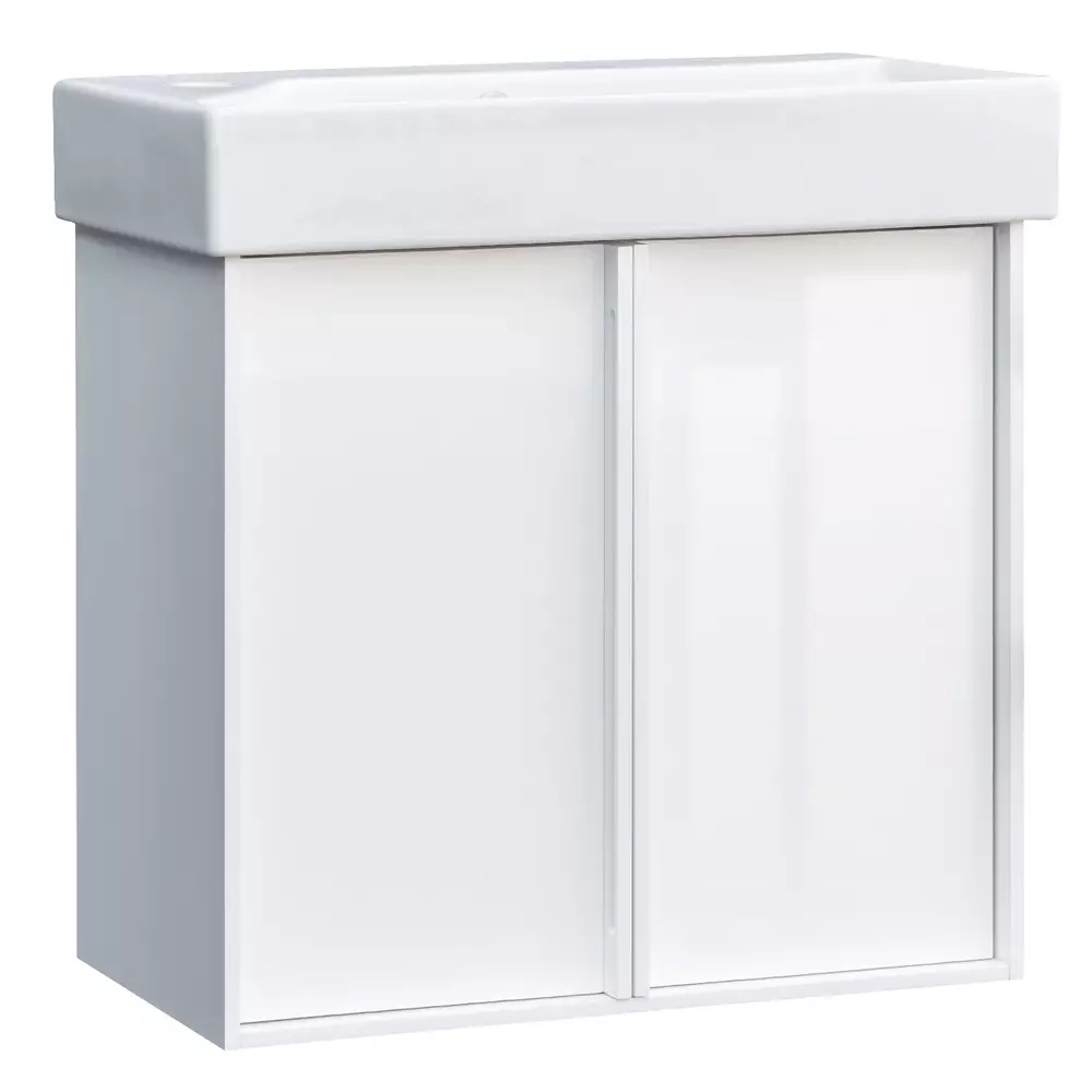 Тумба з раковиною та сифоном Devit Quadra, 65 см, біла глянцева (083065W)