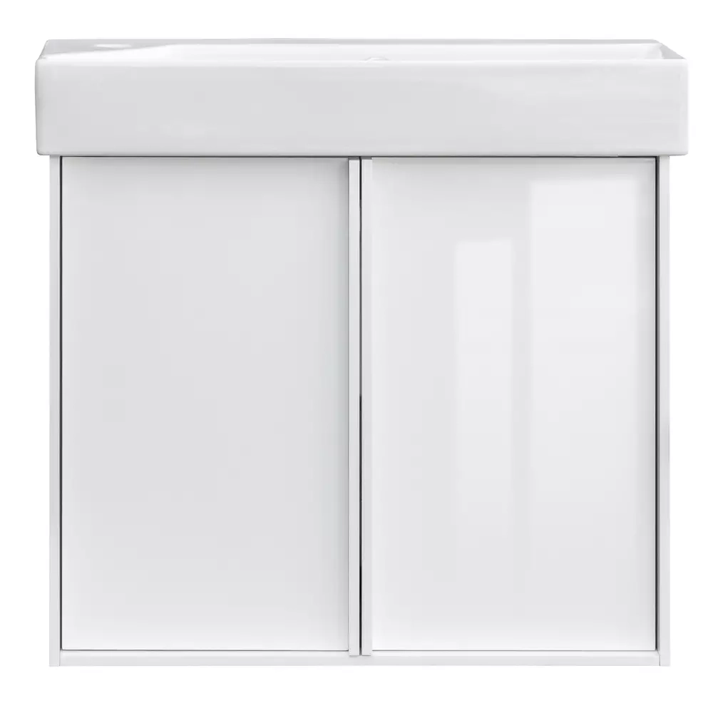 Тумба з раковиною та сифоном Devit Quadra, 65 см, біла глянцева (083065W) Фото - 1
