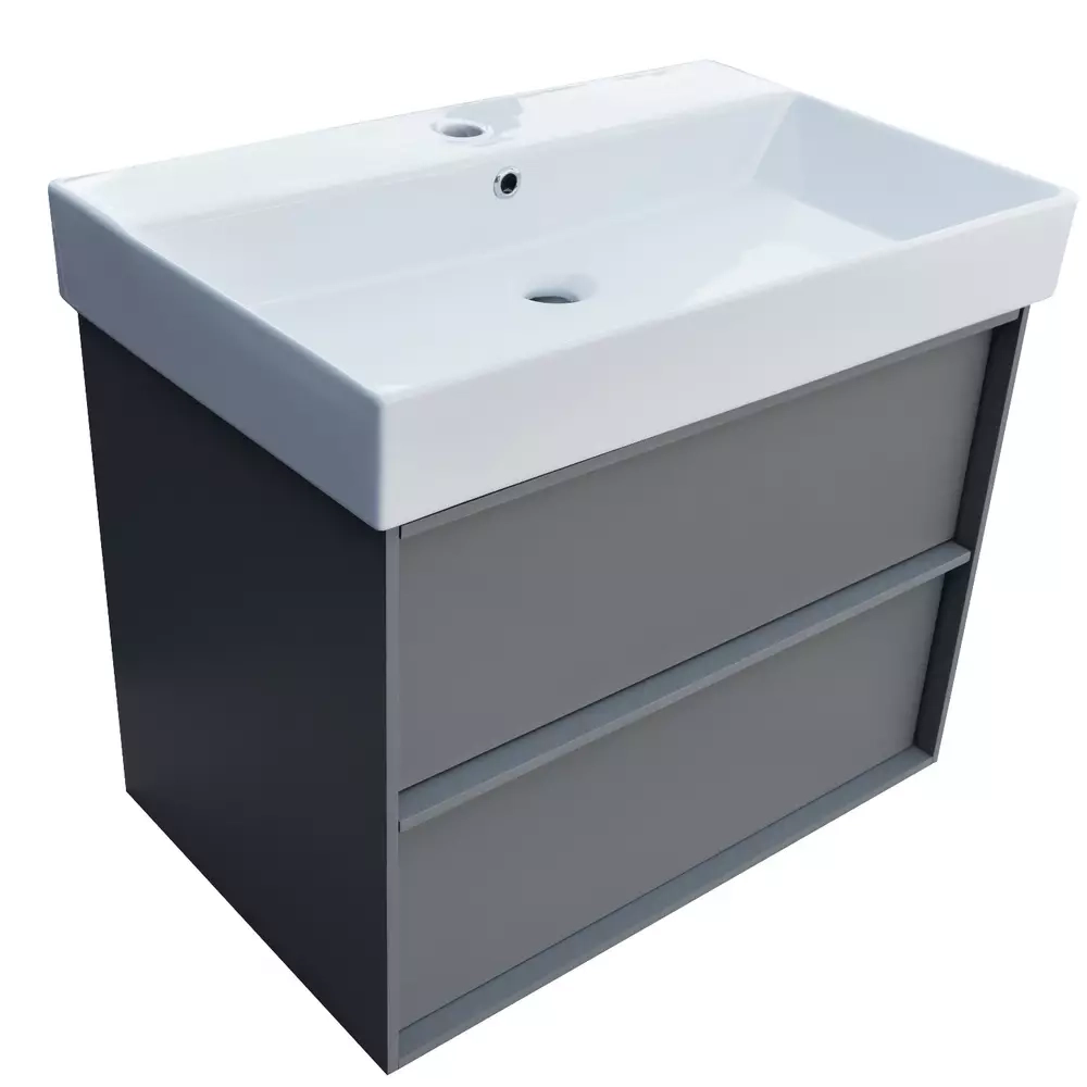 Тумба с раковиной и сифоном Devit Quadra, 70 см, серая матовая (083070G) Фото - 2