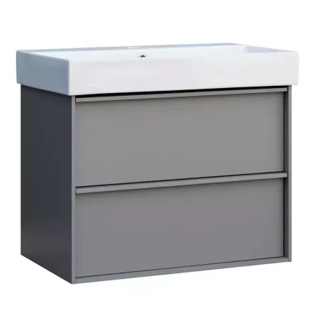 Тумба з раковиною та сифоном Devit Quadra, 70 см, сіра матова (083070G)