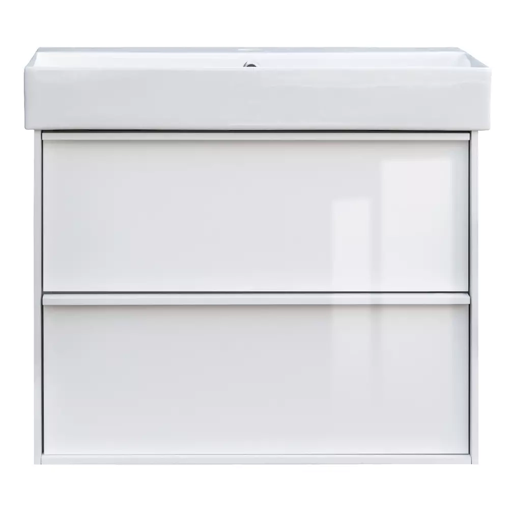 Тумба з раковиною та сифоном Devit Quadra, 70 см, біла глянцева (083070W) Фото - 1