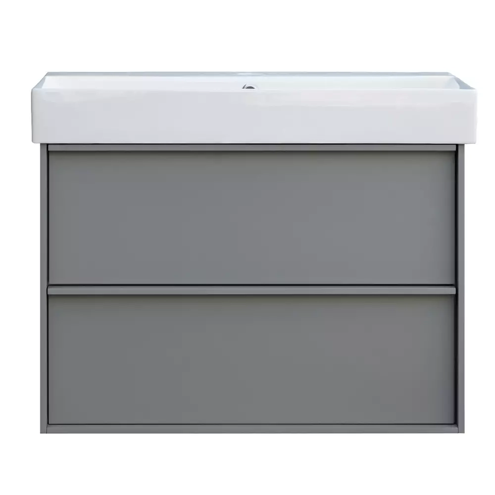 Тумба с раковиной и сифоном Devit Quadra, 85 см, серая матовая (083085G) Фото - 1