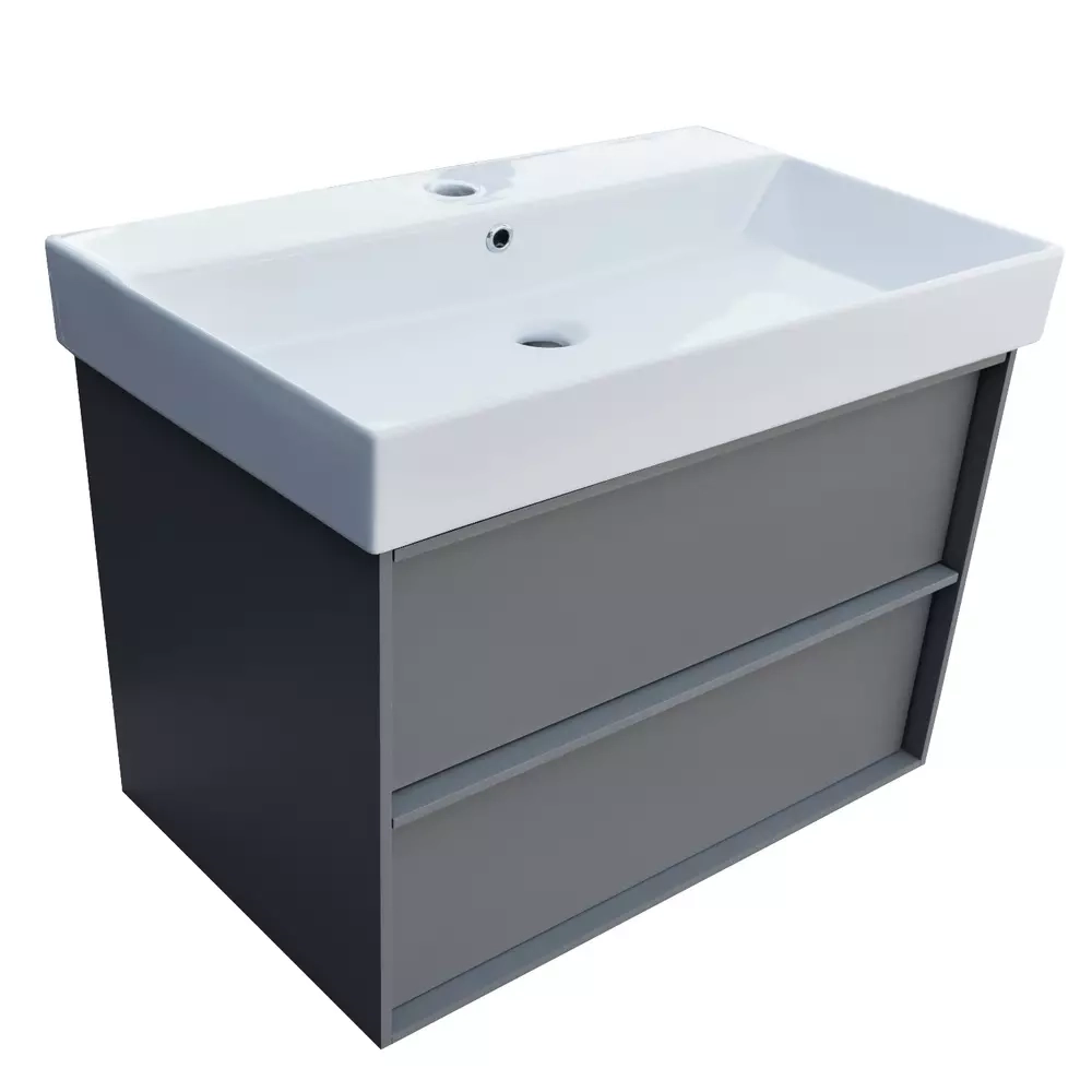 Тумба с раковиной и сифоном Devit Quadra, 85 см, серая матовая (083085G) Фото - 2