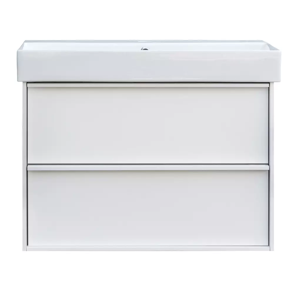 Тумба з раковиною та сифоном Devit Quadra, 85 см, біла матова (083085WB) Фото - 1