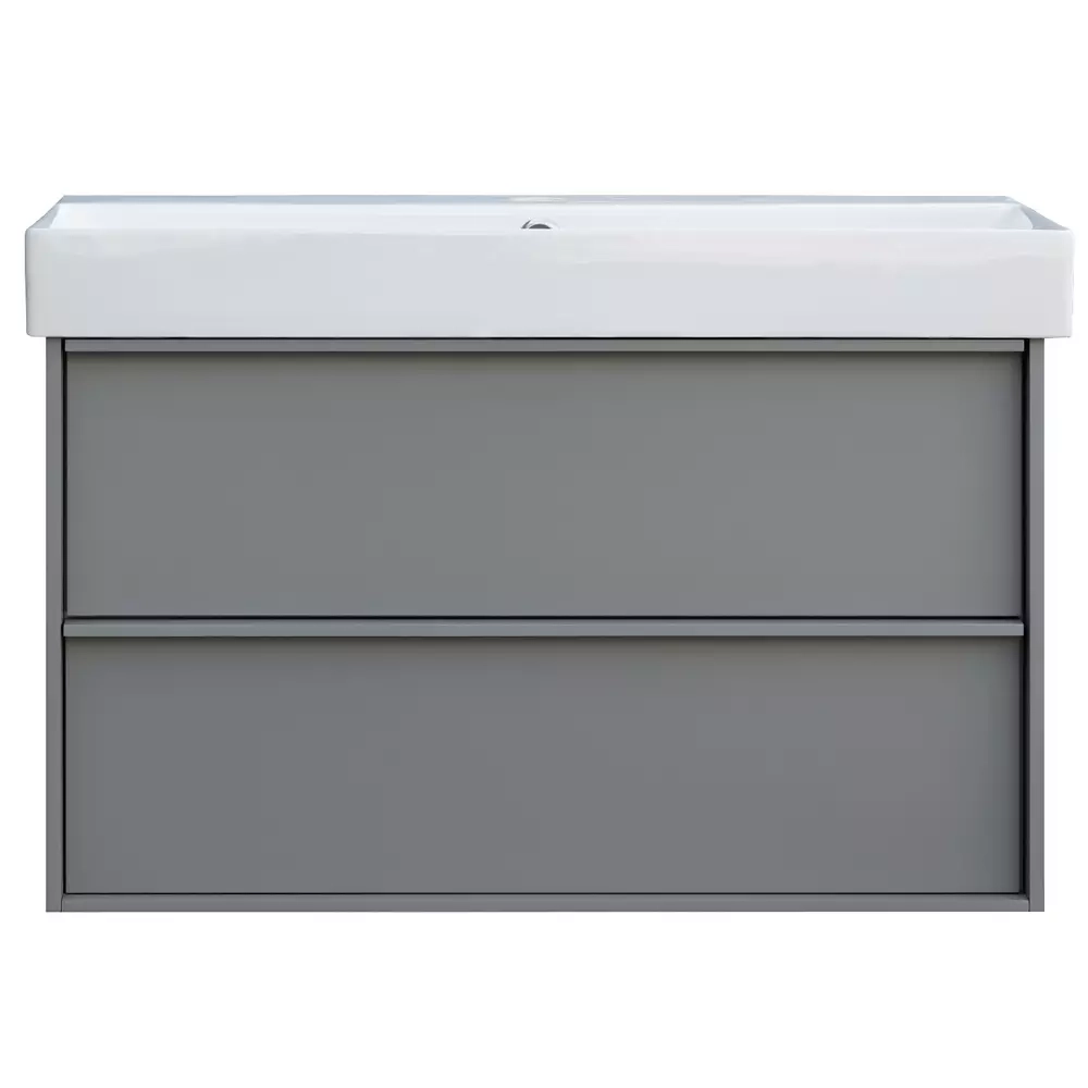Тумба з раковиною та сифоном Devit Quadra, 100 см, сіра матова (083100G) Фото - 1