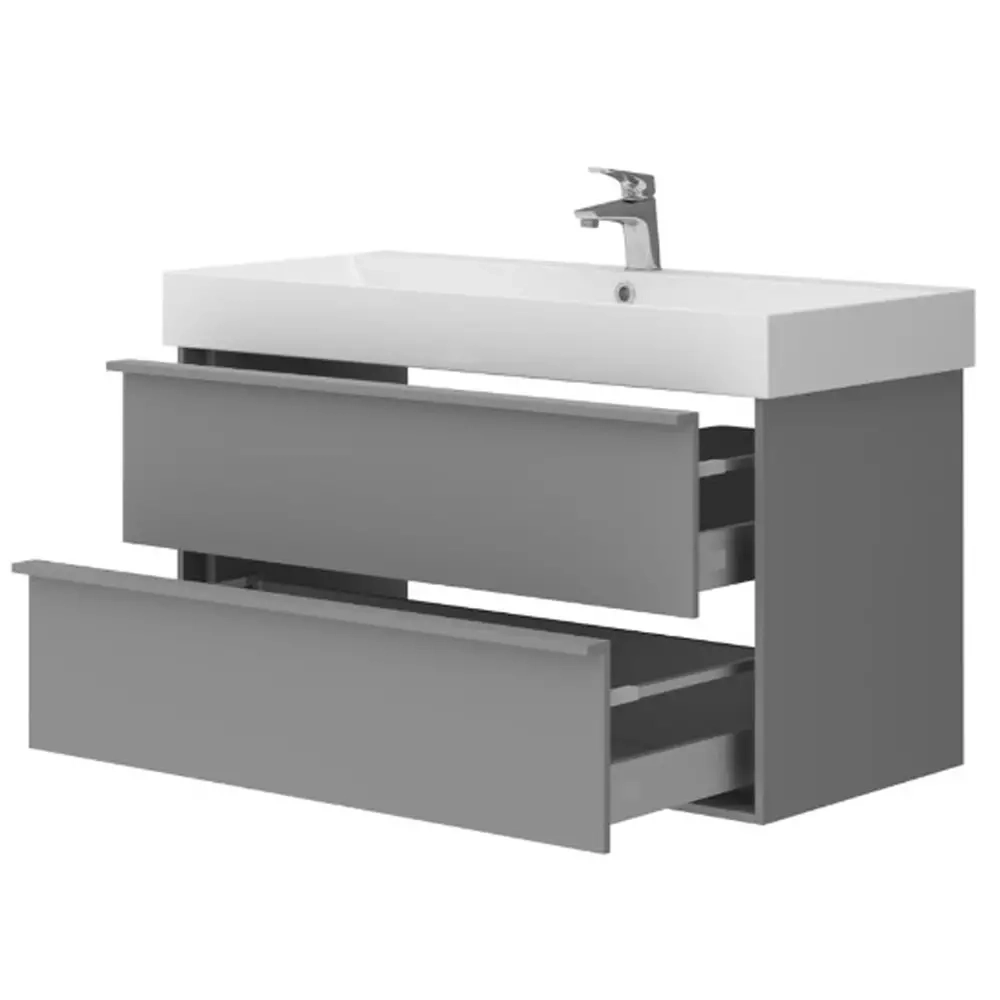 Тумба з раковиною та сифоном Devit Quadra, 100 см, сіра матова (083100G) Фото - 3