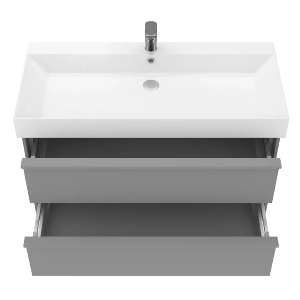Тумба з раковиною та сифоном Devit Quadra, 100 см, сіра матова (083100G) Фото - 4