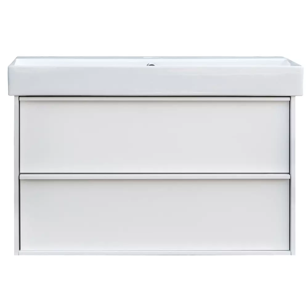 Тумба з раковиною та сифоном Devit Quadra, 100 см, біла матова (083100WB) Фото - 1