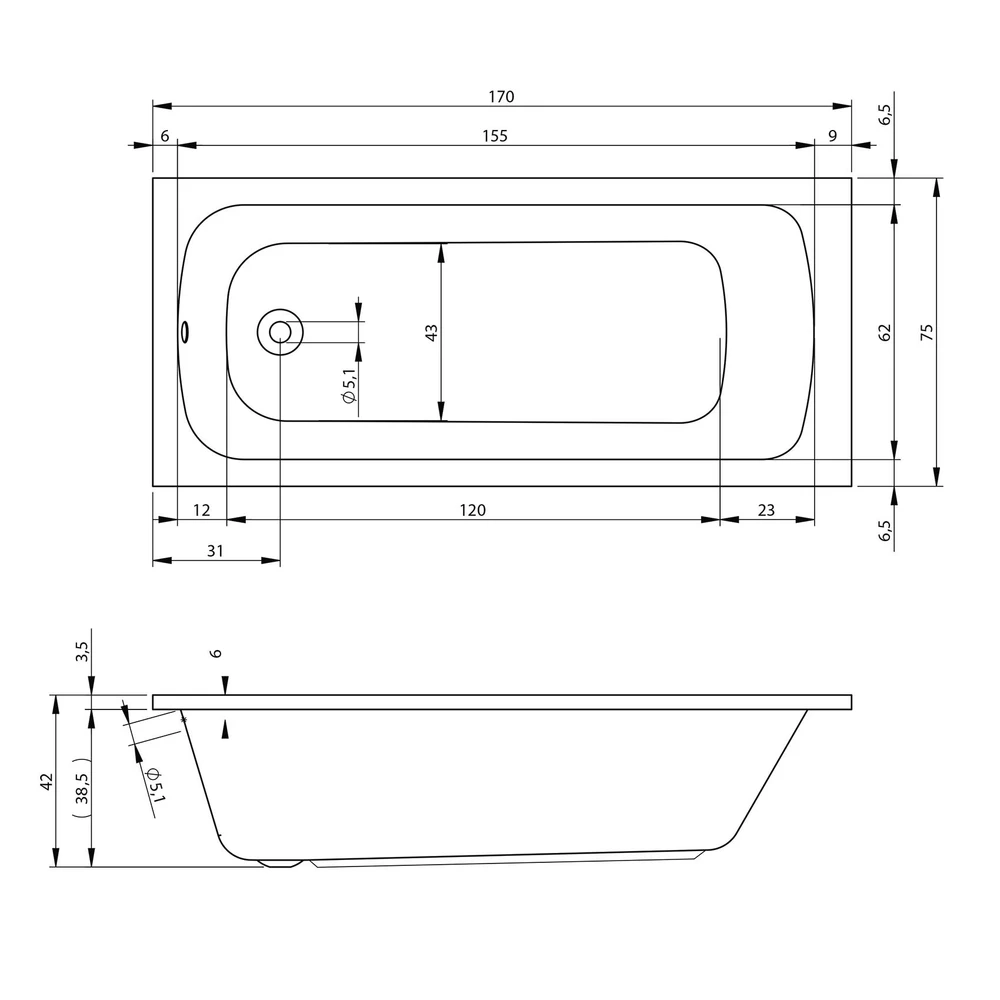 Ванна акриловая Devit Comfort 170х75 см с ножками (17075123) Фото - 1