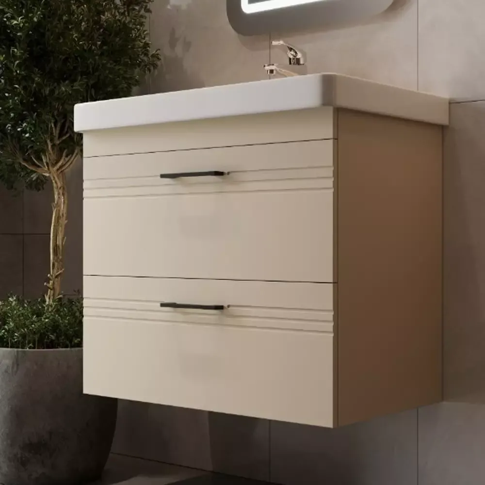 Тумба Devit Urbanis 60 см с раковиной и черными ручками, бежевая (454060BE)