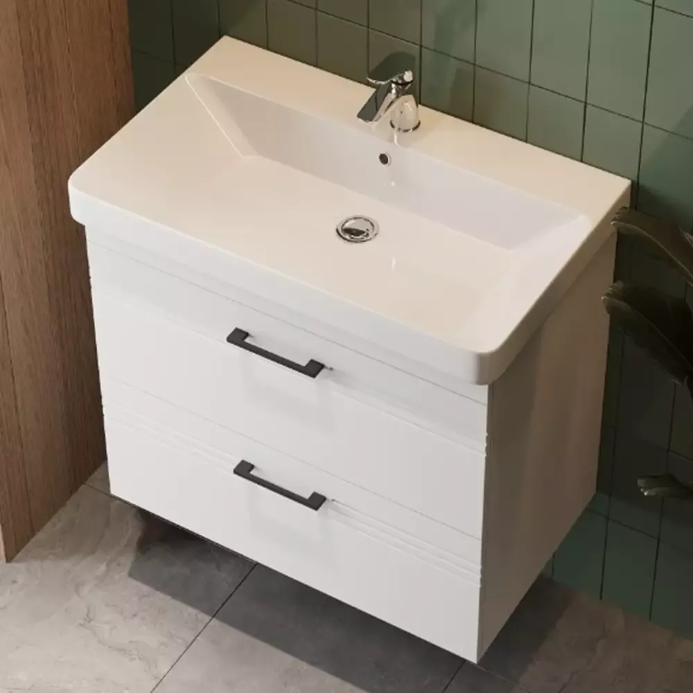 Тумба Devit Urbanis 60 см с раковиной и черными ручками, белая (454060W)