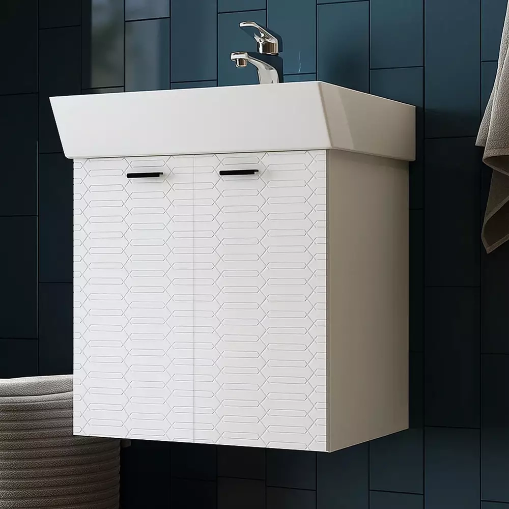Тумба Devit Flow 50 см с умывальником и ручками, белый матовый (484050W)
