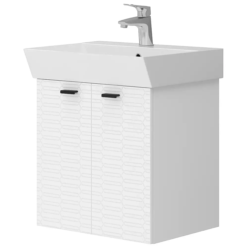 Тумба Devit Flow 50 см с умывальником и ручками, белый матовый (484050W) Фото - 1