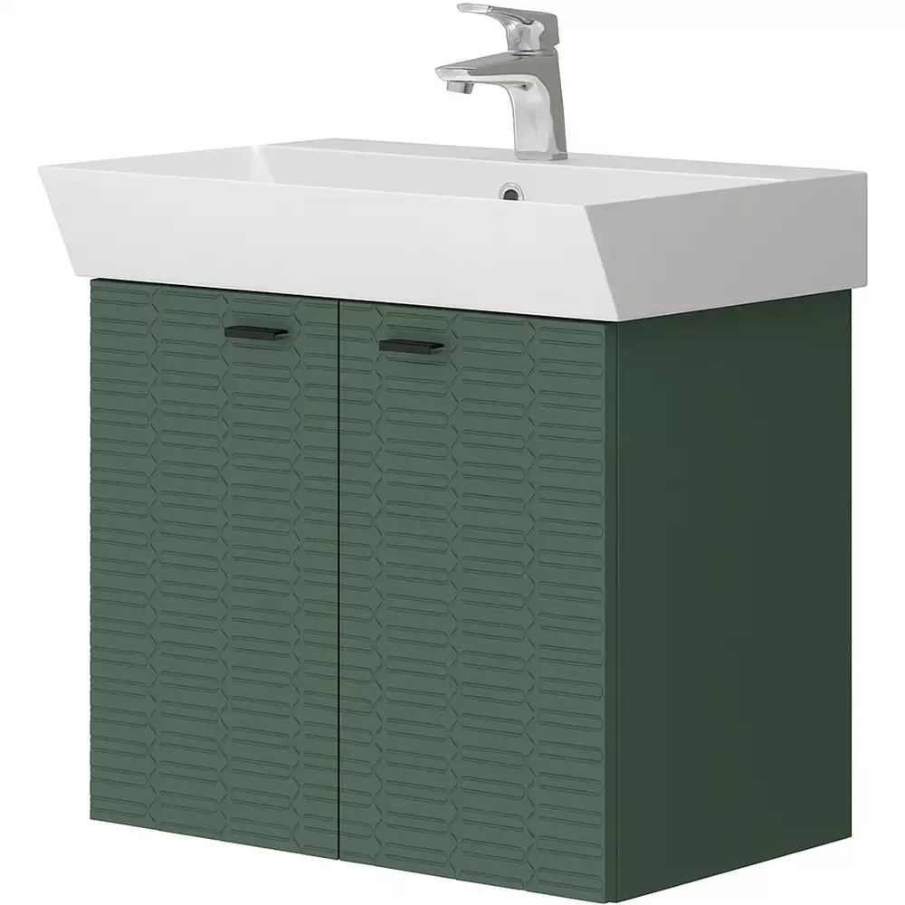 Тумба Devit Flow 60 см с умывальником и ручками, изумрудный матовый (484060E) Фото - 1