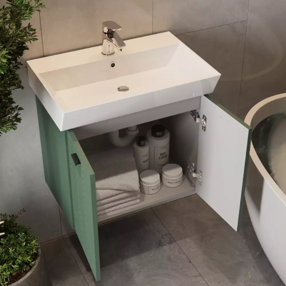 Тумба Devit Flow 60 см с умывальником и ручками, изумрудный матовый (484060E) Фото - 6