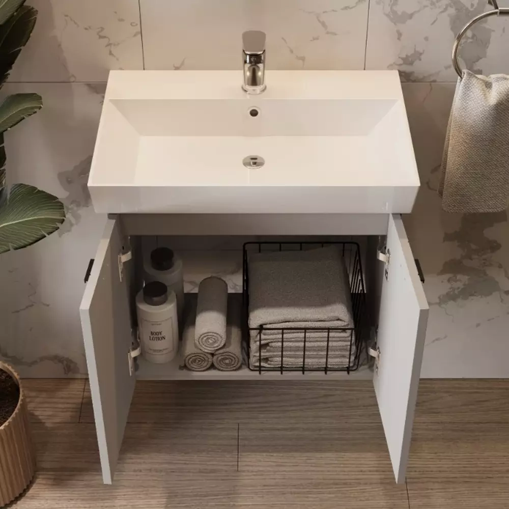 Тумба Devit Flow 60 см з умивальником та ручками, сірий матовий (484060G) Фото - 6