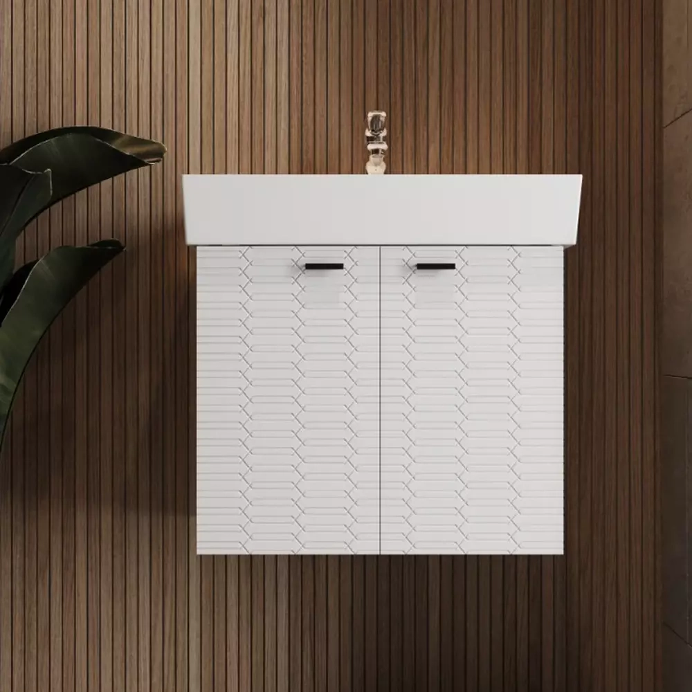 Тумба Devit Flow 60 см с умывальником и ручками, белый матовый (484060W) Фото - 6
