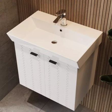 Тумба Devit Flow 60 см с умывальником и ручками, белый матовый (484060W)