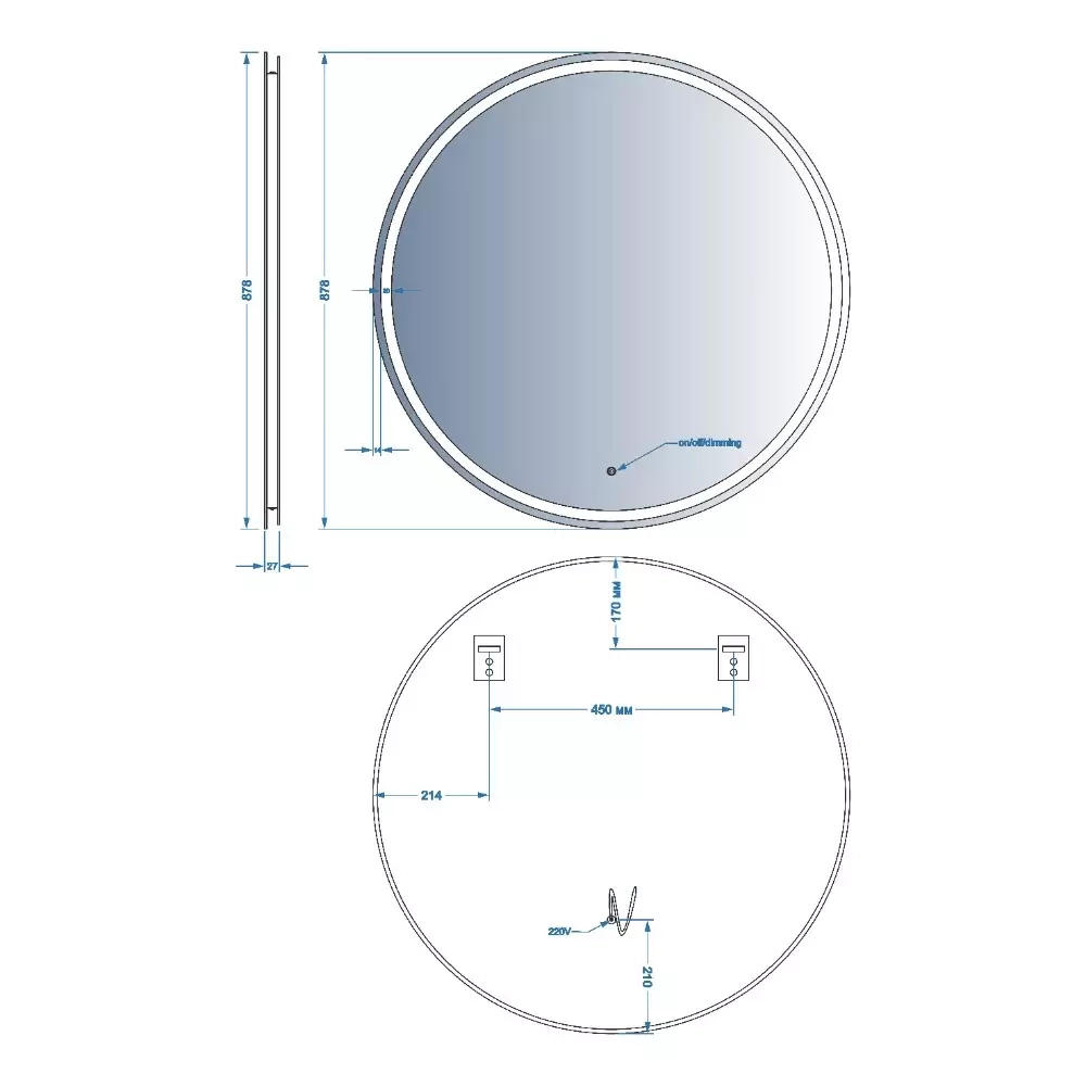 Дзеркало Devit AllRound кругле з LED підсвіткою та тачсенсором 878x878 мм (5501090) Фото - 6