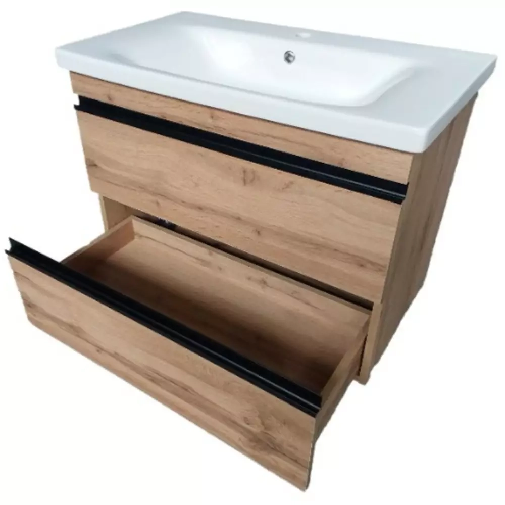 Тумба Devit Frame 65 см з раковиною та сифоном, натуральний дуб (753065O) Фото - 4
