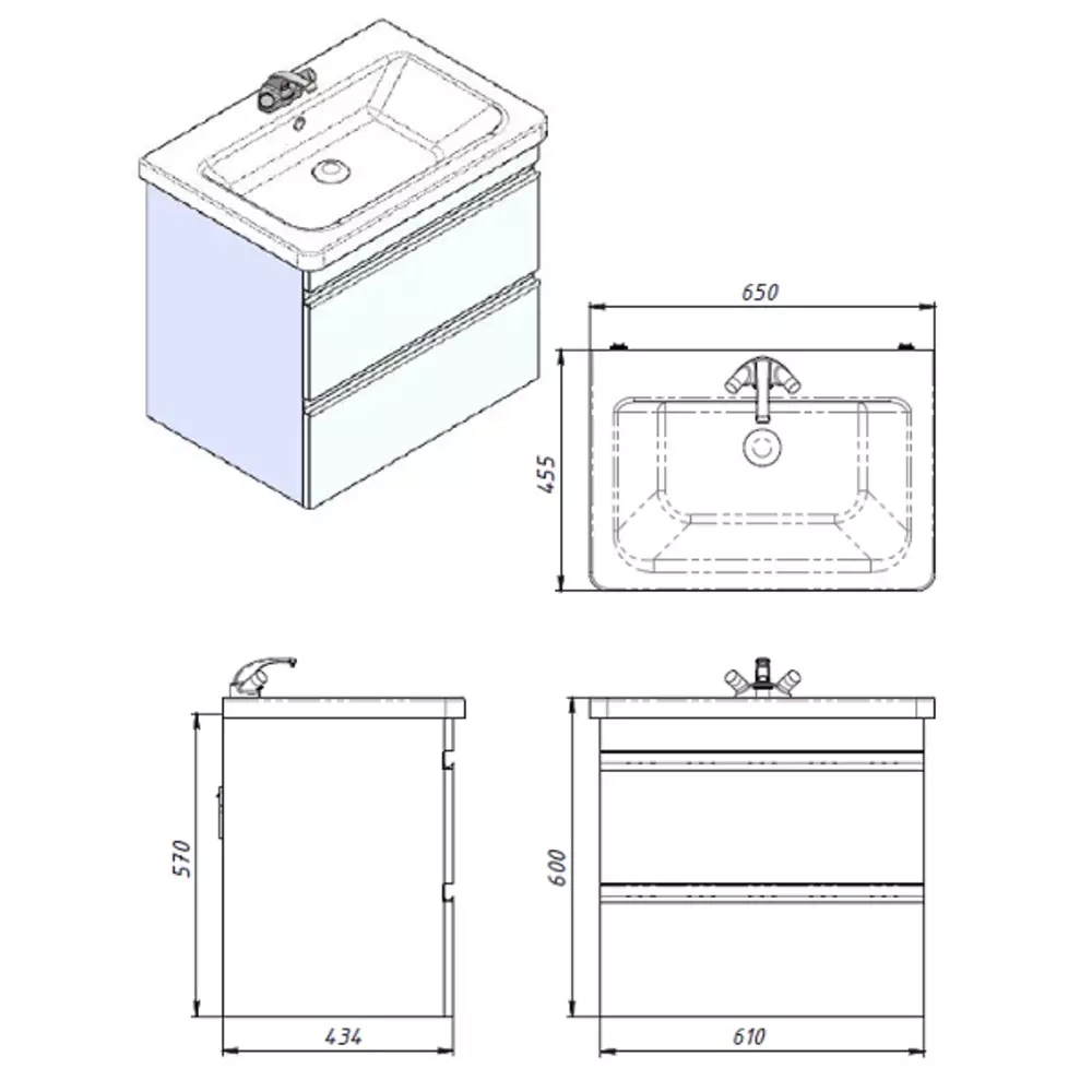 Тумба Devit Frame 65 см з раковиною та сифоном, біла глянцева (753065W) Фото - 1
