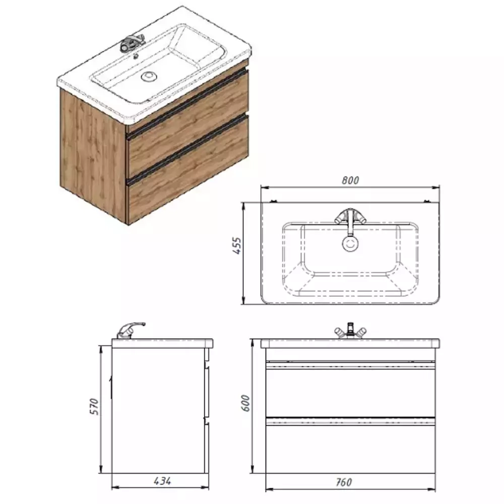 Тумба Devit Frame 80 см з раковиною та сифоном, натуральний дуб (753080O) Фото - 5