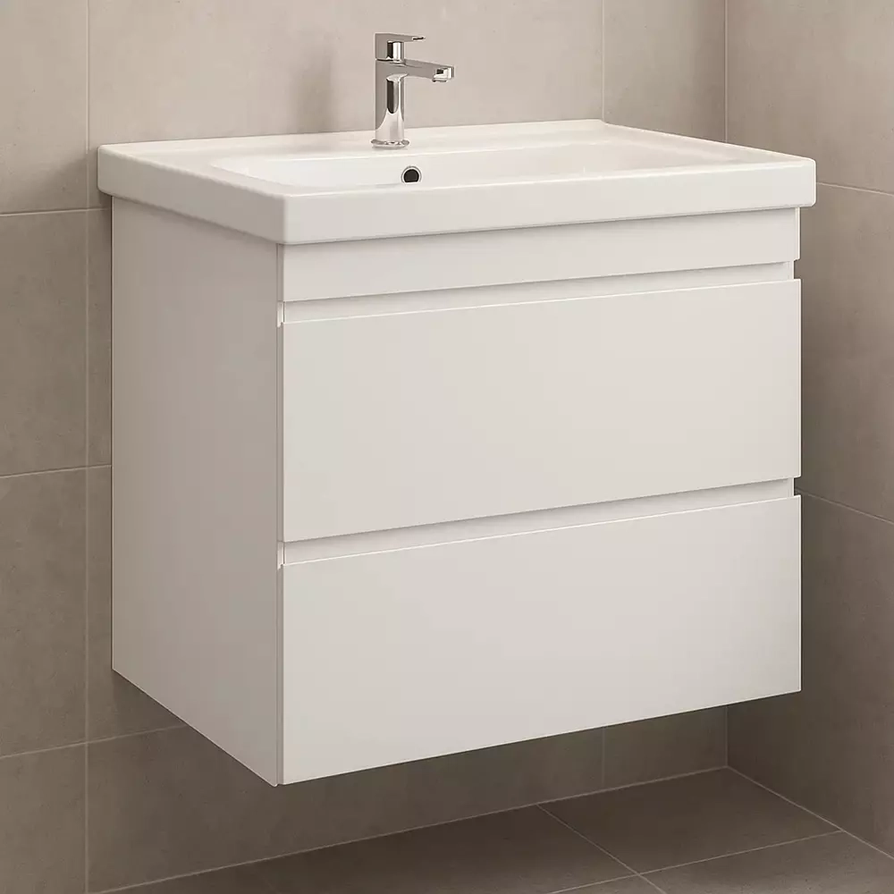 Тумба Devit Frame 80 см з раковиною та сифоном, біла глянцева (753080W)