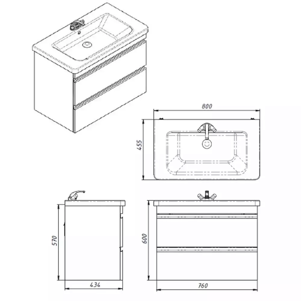 Тумба Devit Frame 80 см з раковиною та сифоном, біла глянцева (753080W) Фото - 2