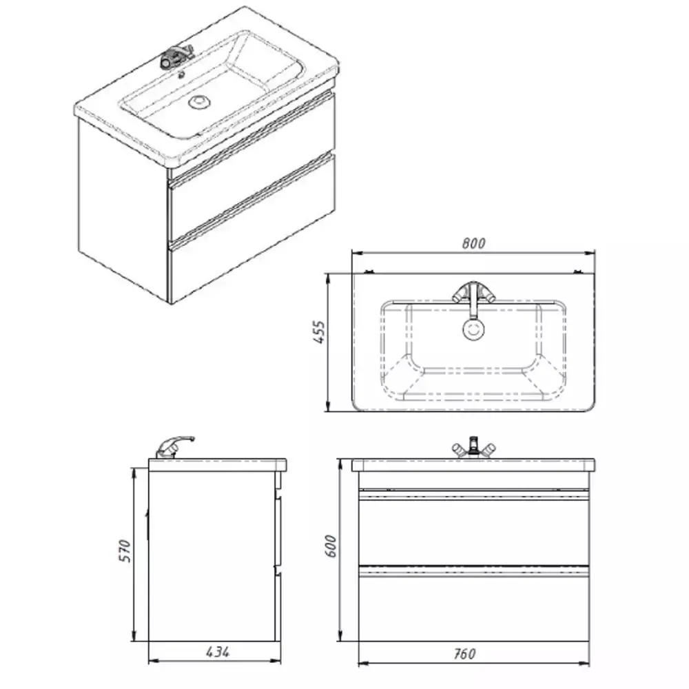 Тумба Devit Frame 80 см с раковиной и сифоном, белая глянцевая (753080W) Фото - 2