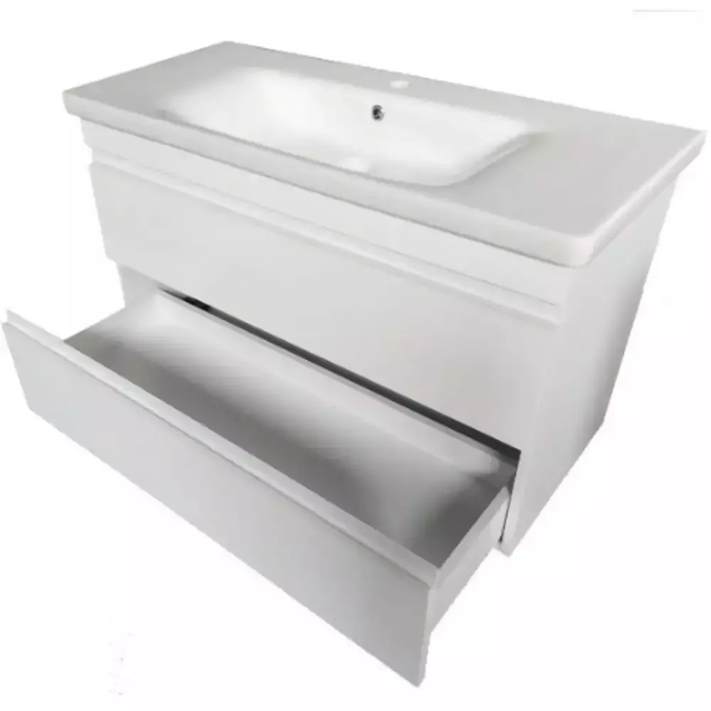 Тумба Devit Frame 80 см с раковиной и сифоном, белая глянцевая (753080W) Фото - 3