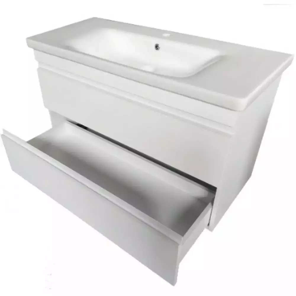 Тумба Devit Frame 100 см с раковиной и сифоном, белая глянцевая (753100W) Фото - 2