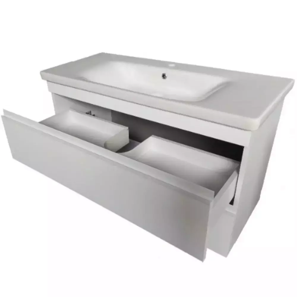 Тумба Devit Frame 100 см с раковиной и сифоном, белая глянцевая (753100W) Фото - 3
